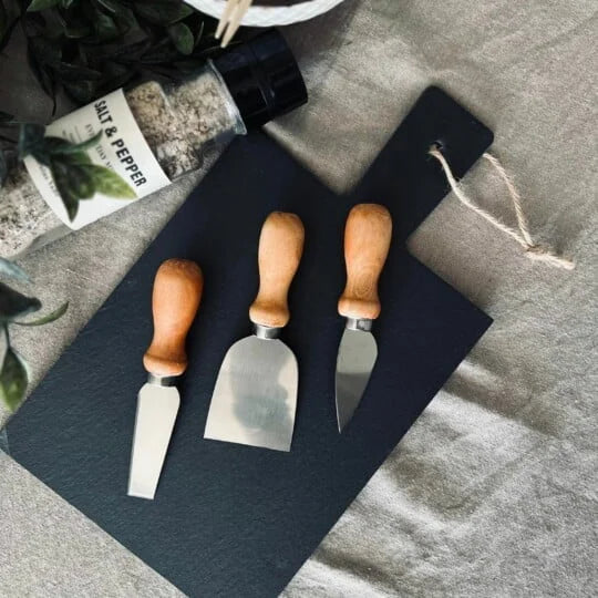 Tapas sæt m. 3 knive - skifferplade