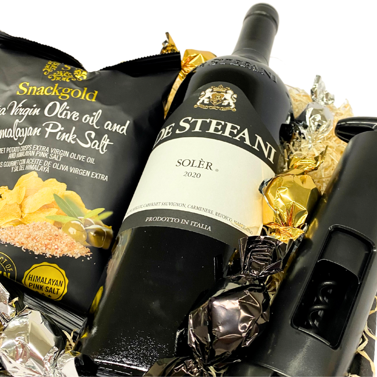 Gavekurv - Eksklusiv kurv med italiensk rødvin og vinoplukker