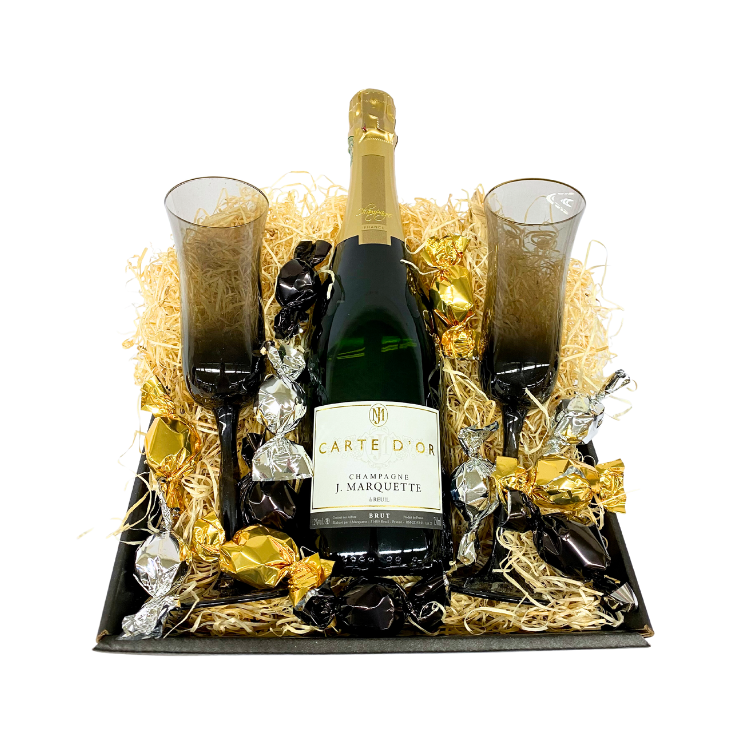 Gavekurv - Eksklusiv kurv med champagne og champagneglas