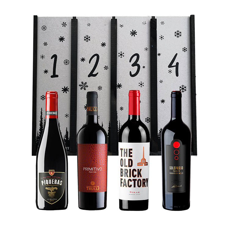 Årets adventskalender med fire fantastiske julevine, der med garanti vil sprede glæde og hygge i hjemmet. Du får to spanske og to italienske vine, der byder på både power og elegance.